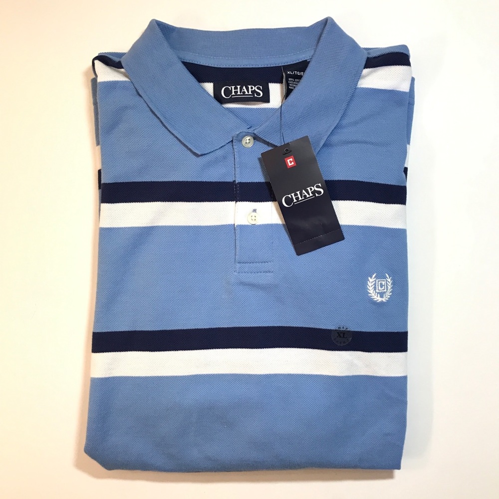Chaps Men’s Polo Sz XL Light Blue Navy Blue White